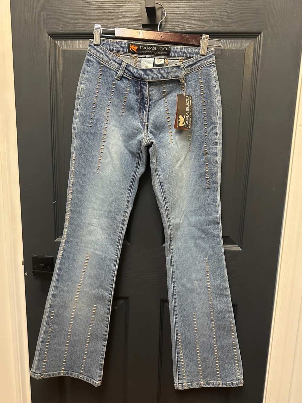 Parasuco Light Blue Embroidered Wide Leg Jeans NWT vintage